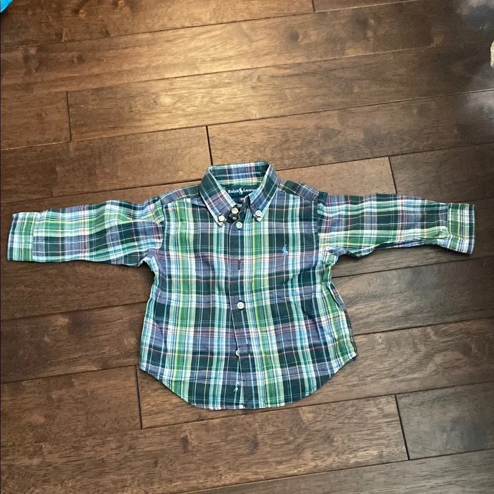 Ralph Lauren Green and Blue Button Down Shirt